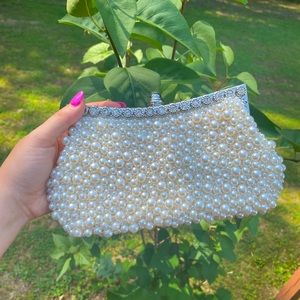 Kate Landry pearl + rhinestone clutch evening bag